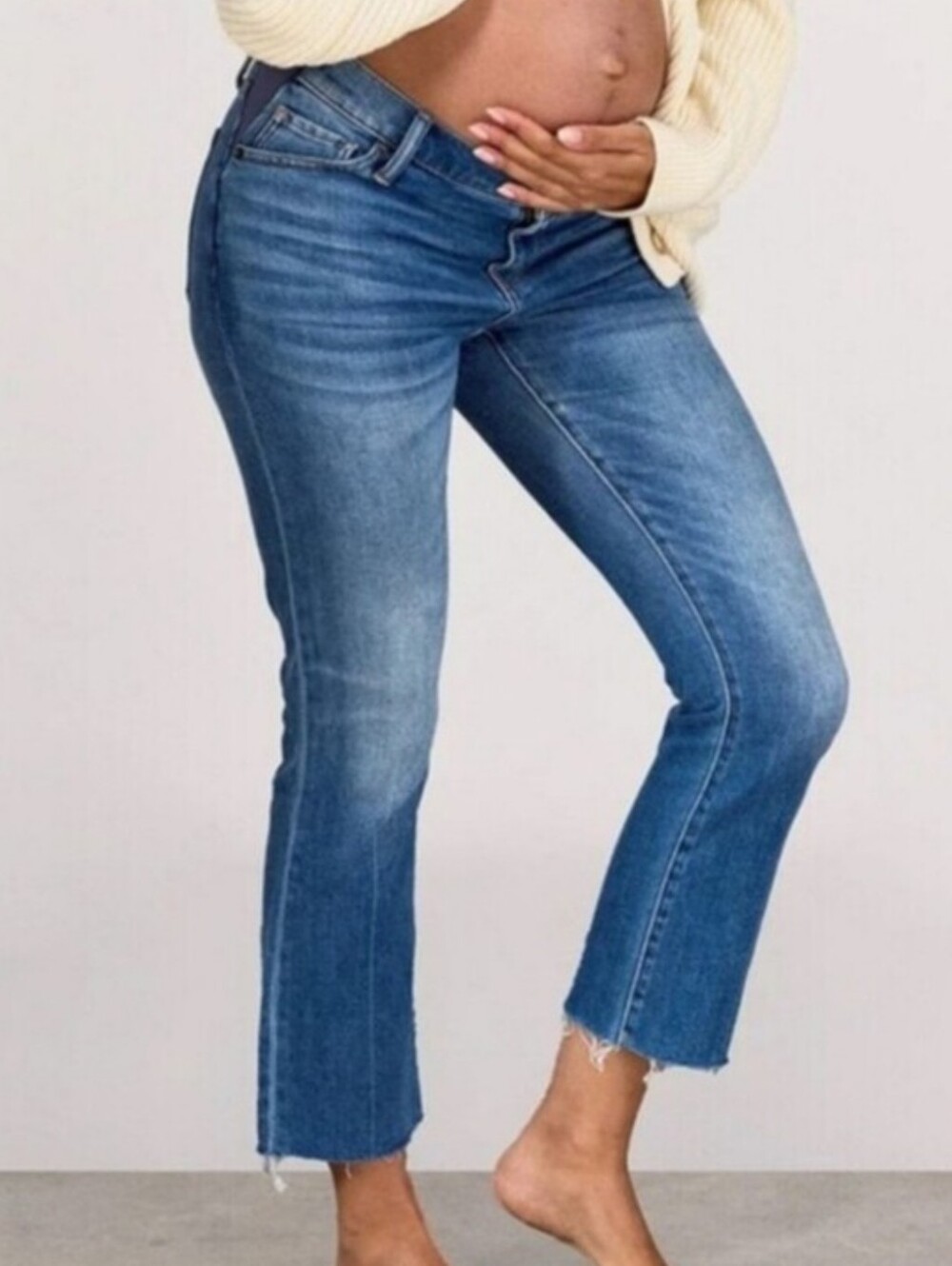Hatch Maternity Crop Jeans Under Belly Kick Flare Stretch Denim Blue Size 29 NWT